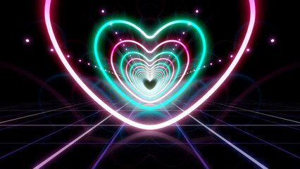 Heart Neon Line love tunnel glowing fluorescent lights corridor stage CG illustration