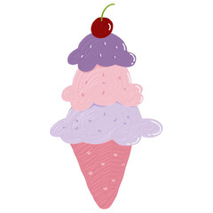 Oil painting ice cream cone with cherry cartoon PNG