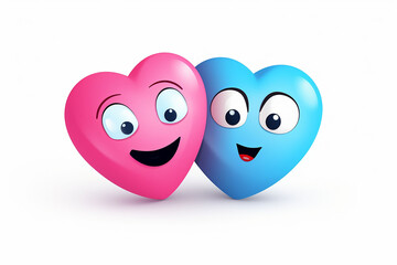 Fototapeta premium Blue and pink hearts on a white background. 3d rendering.