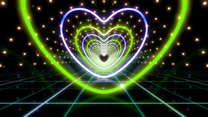 Heart Neon Line love tunnel glowing fluorescent lights corridor stage CG illustration