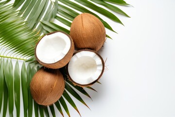 Fototapeta na wymiar coconut with palm leaves isolated on white background