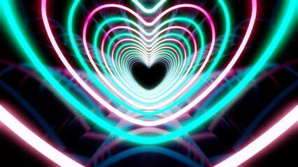 Heart Neon Line love tunnel glowing fluorescent lights corridor stage CG illustration