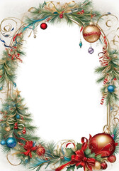 christmas frame with branches and decorations