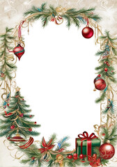 christmas frame with branches and balls
