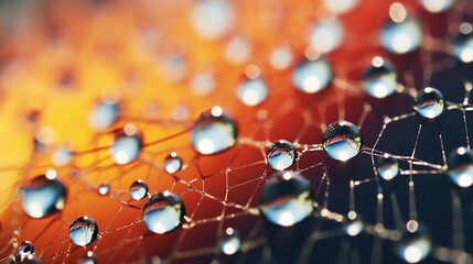 The intricate beauty of water droplets caught on a spider web, capturing the reflective and refractive qualities of the droplets against the silk threads, background image, AI generated
