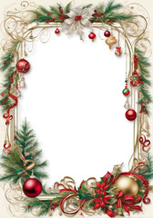 christmas frame with branches and cones