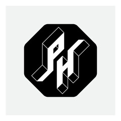 Obraz premium PH - monogram or logotype. Three-dimension letters P and H on a hexagonal substrate. Isometric 3d font for design.