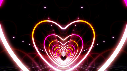 Heart Neon Line love tunnel glowing fluorescent lights corridor stage CG illustration