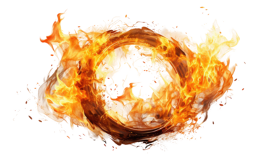 Fiery Artistry Mesmerizing Fire Hoops on a White or Clear Surface PNG Transparent Background