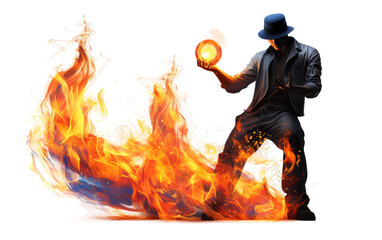 Skilled Fire Artist Juggling Flames on a White or Clear Surface PNG Transparent Background