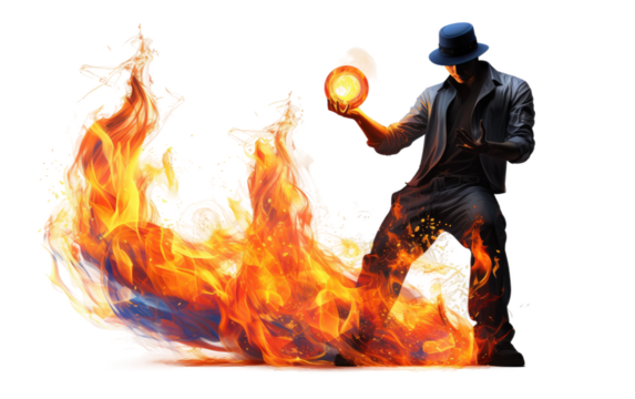 Skilled Fire Artist Juggling Flames on a White or Clear Surface PNG Transparent Background