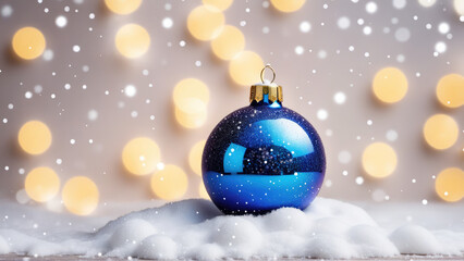 Blue Ornament Reflecting on Snowy Landscape