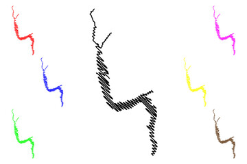 Lake Wakatipu (New Zealand, Oceania, South Island) map vector illustration, scribble sketch Whakatipu Waimaori map