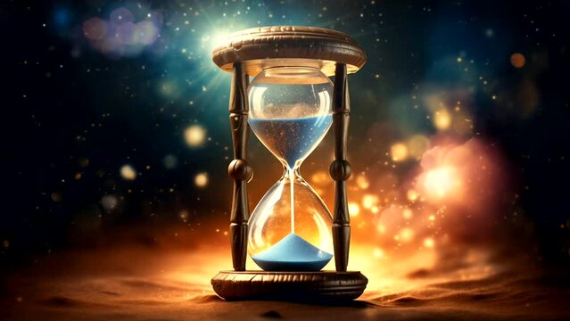 Delicate animation of falling sand in an hourglass. Loop video. One minute, 2k