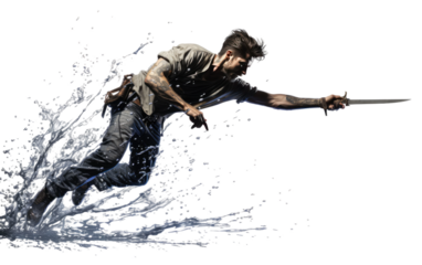 Knife Thrower Precision in Performance Art on a White or Clear Surface PNG Transparent Background