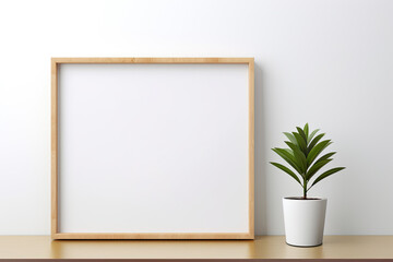 Fototapeta na wymiar blank frame picture on a wall with plant. mock up frame 