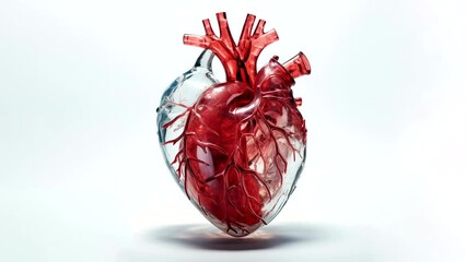 Artistic biological model of a beating heart on a white background. Loop video. One minute, 2k