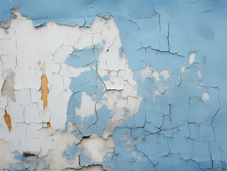 A blue wall with cracked paint