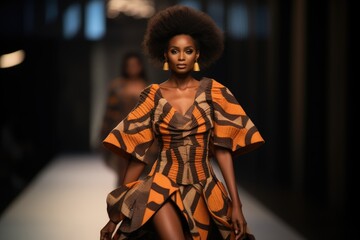 black model walking the runway at a modern african fashion show