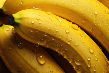 Fresh banana background with water drops.