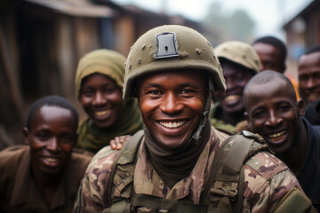 Fototapeta premium photo capturing a moment of celebration as soldiers and residents mark collective achievements, inspirational photo