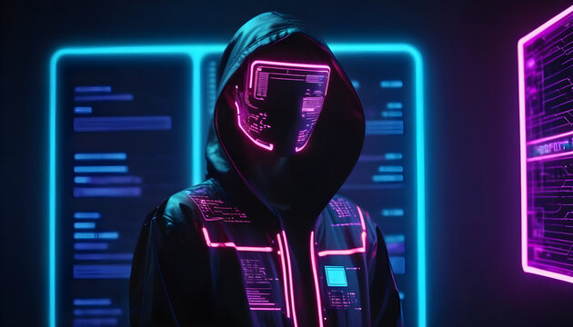 Cyber security, network of data protection technology, Neon lighting. Generative AI