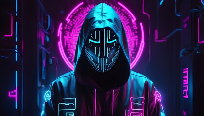 Cyber security,  network of data protection technology, Neon lighting. Generative AI