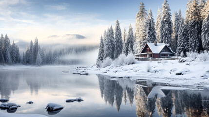 Magical Winter Wonderland in the Mountains Snowfall Christmas Time and Advent in the Evening and in the Morning Calm and Bright Wallpaper Background Cover Poster Greetings Card Digital Art