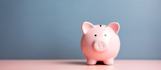 Pink Piggy Bank on Blue Background