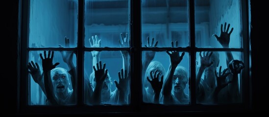 Horror Scene with Hands on Window