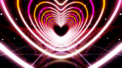 Heart Neon Line love tunnel glowing fluorescent lights corridor stage CG illustration