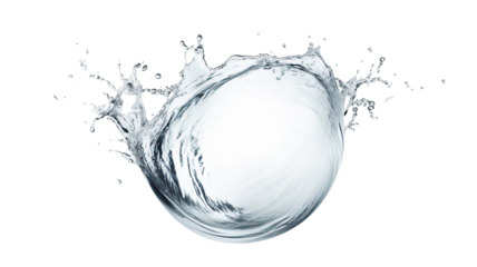 Realistic blue water splash and drops on transparent background