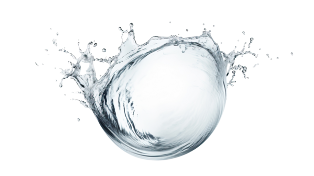 Realistic blue water splash and drops on transparent background