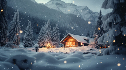 Magical Winter Wonderland in the Mountains Snowfall Christmas Time and Advent in the Evening and in the Morning Calm and Bright Wallpaper Background Cover Poster Greetings Card Digital Art