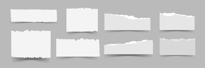 Set of torn or ripped sheets of white paper. Blank page separation vector illustration . 8 set