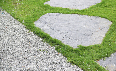 Closeup landscape walkway stone material.