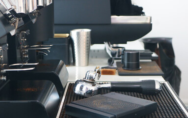 Stainless steel coffee machine portafilter.