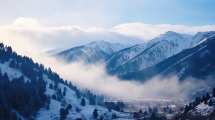 Snowy mountains at winter. Caucasus Mountains