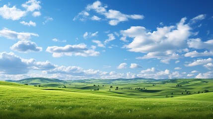 Fototapeta na wymiar Green Rolling Hills Under Blue Sky