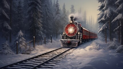 steam locomotive train in a snowy landscape - obrazy, fototapety, plakaty