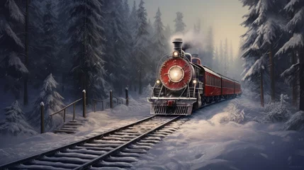 Foto op Canvas steam locomotive train in a snowy landscape © Mr. Muzammil