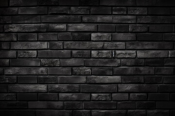An abstract black brick wall background showcases an old, empty, grungy cement wall. Generative AI.