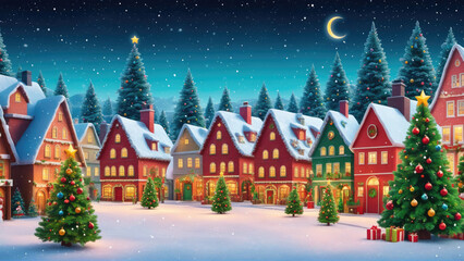 A christmas village with a lot of trees and presents