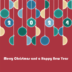Merry Christmas and a Happy New Year 2024 card vector illustration
