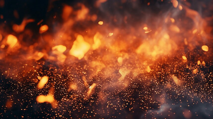 Dynamic Fire Embers: Abstract Blaze of Intense Sparks and Motion on a Black Background - Fiery Energy Captured in Mesmerizing Artistic Composition.