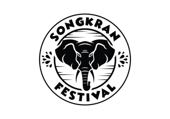 Elephant head silhouette logo, songkran festival emblem badge vector design