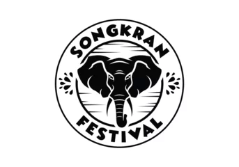 Fotobehang Elephant head silhouette logo, songkran festival emblem badge vector design © district4.studio