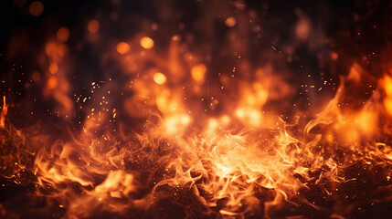 Fototapeta na wymiar Dynamic Fire Embers: Abstract Blaze of Intense Sparks and Motion on a Black Background - Fiery Energy Captured in Mesmerizing Artistic Composition.