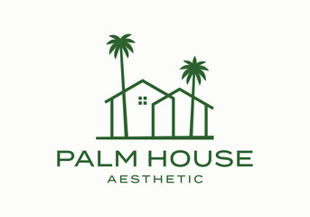 palm tree house logo icon vector design illustration