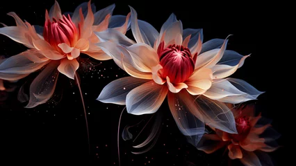 Rolgordijnen Photo of beautiful flowers on black background, plant documentary, time lapse © 대연 김